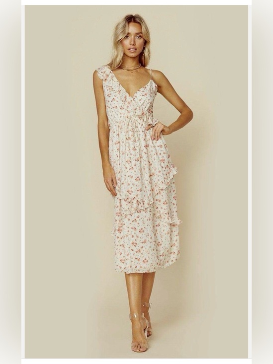 Blue Life Dresses & Skirts - Blue Life Floral Ruffle Midi Dress in Cream